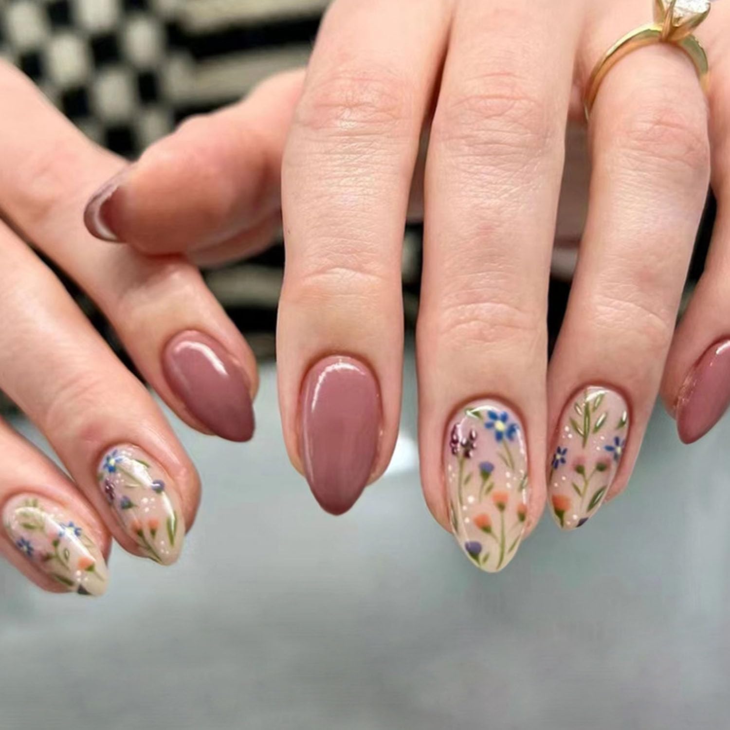 Chic Floral Almond Nails
